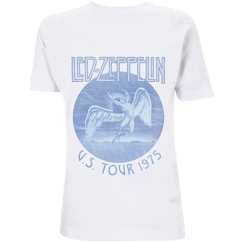 Led Zeppelin - Tour '75 Blue Wash Heren Tshirt - Wit